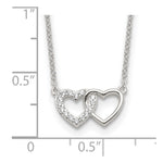 Sterling Silver E-Coating CZ Double Heart 16in w/2in ext Necklace - Product Photo