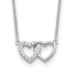 Sterling Silver E-Coating CZ Double Heart 16in w/2in ext Necklace - Product Photo
