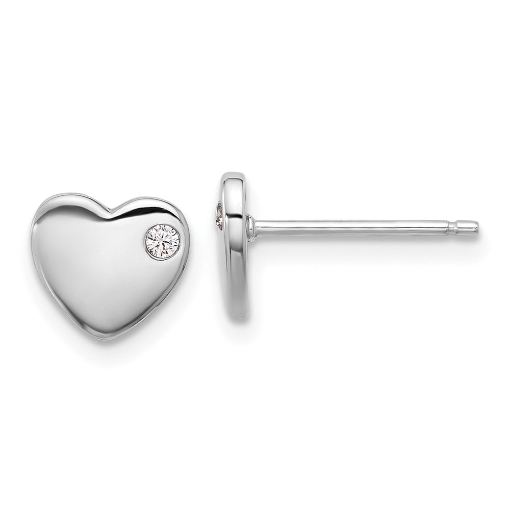 Sterling Silver RH-plated CZ Heart 18in Necklace and Post Earring Set - Product Photo