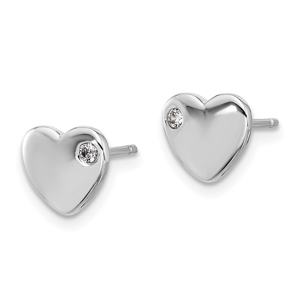 Sterling Silver RH-plated CZ Heart 18in Necklace and Post Earring Set - Product Photo
