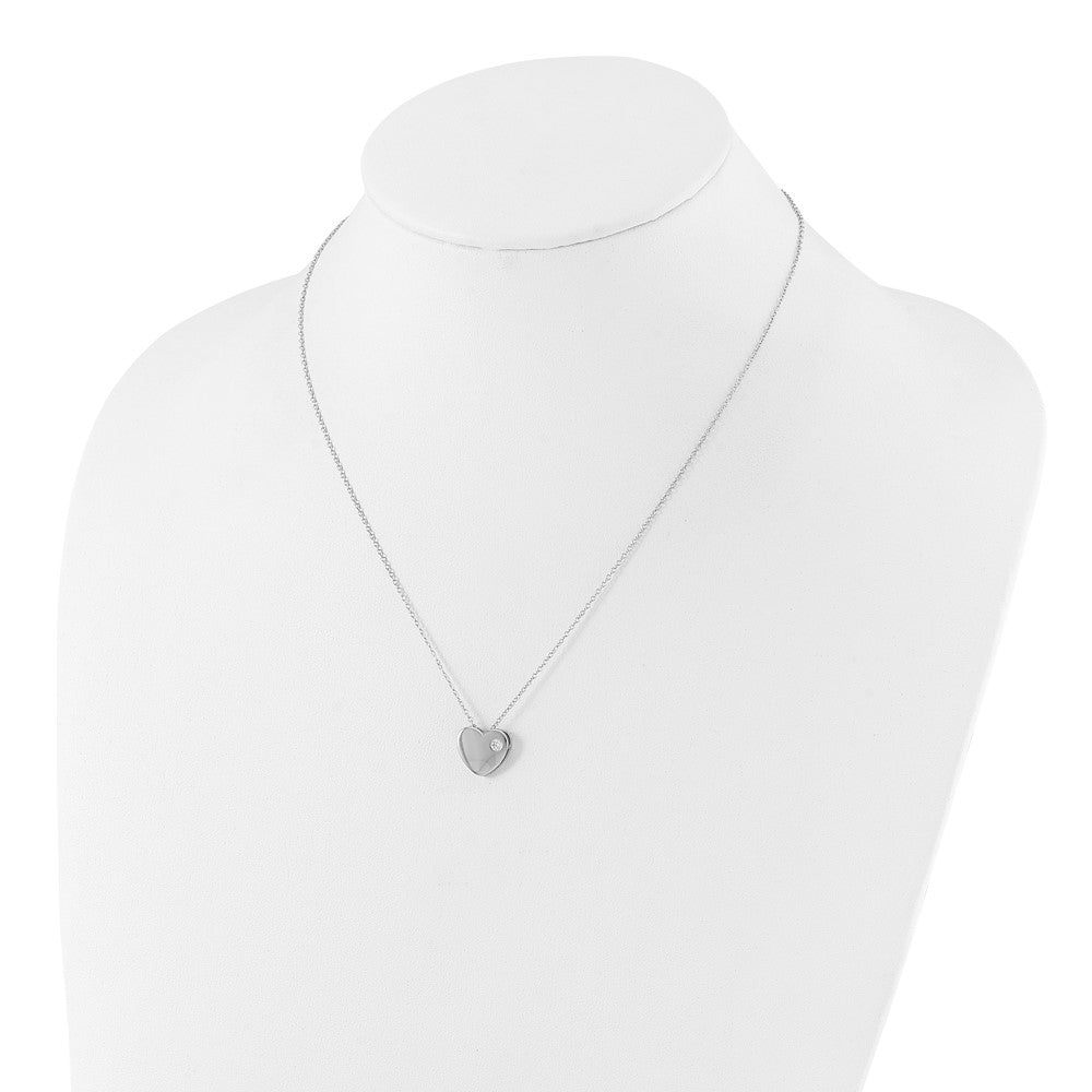 Sterling Silver RH-plated CZ Heart 18in Necklace and Post Earring Set - Product Photo