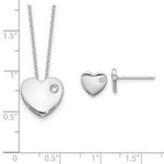 Sterling Silver RH-plated CZ Heart 18in Necklace and Post Earring Set - Product Photo
