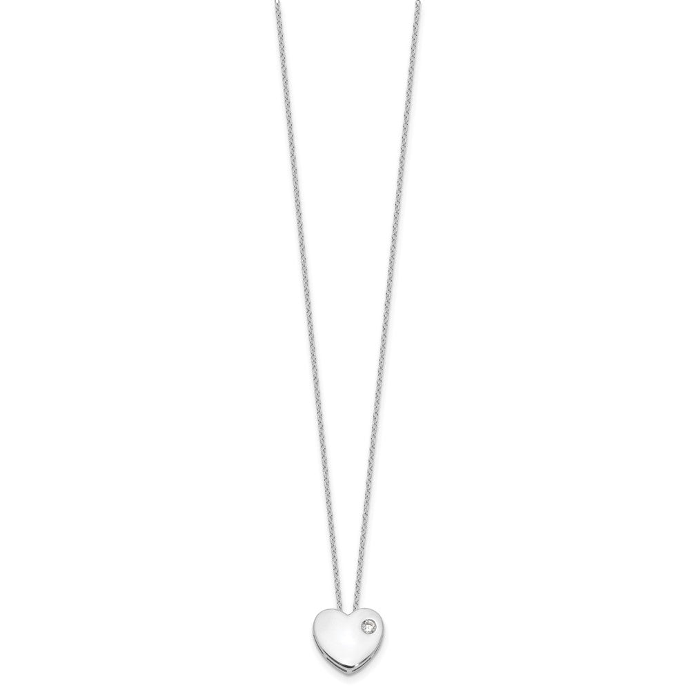 Sterling Silver RH-plated CZ Heart 18in Necklace and Post Earring Set - Product Photo
