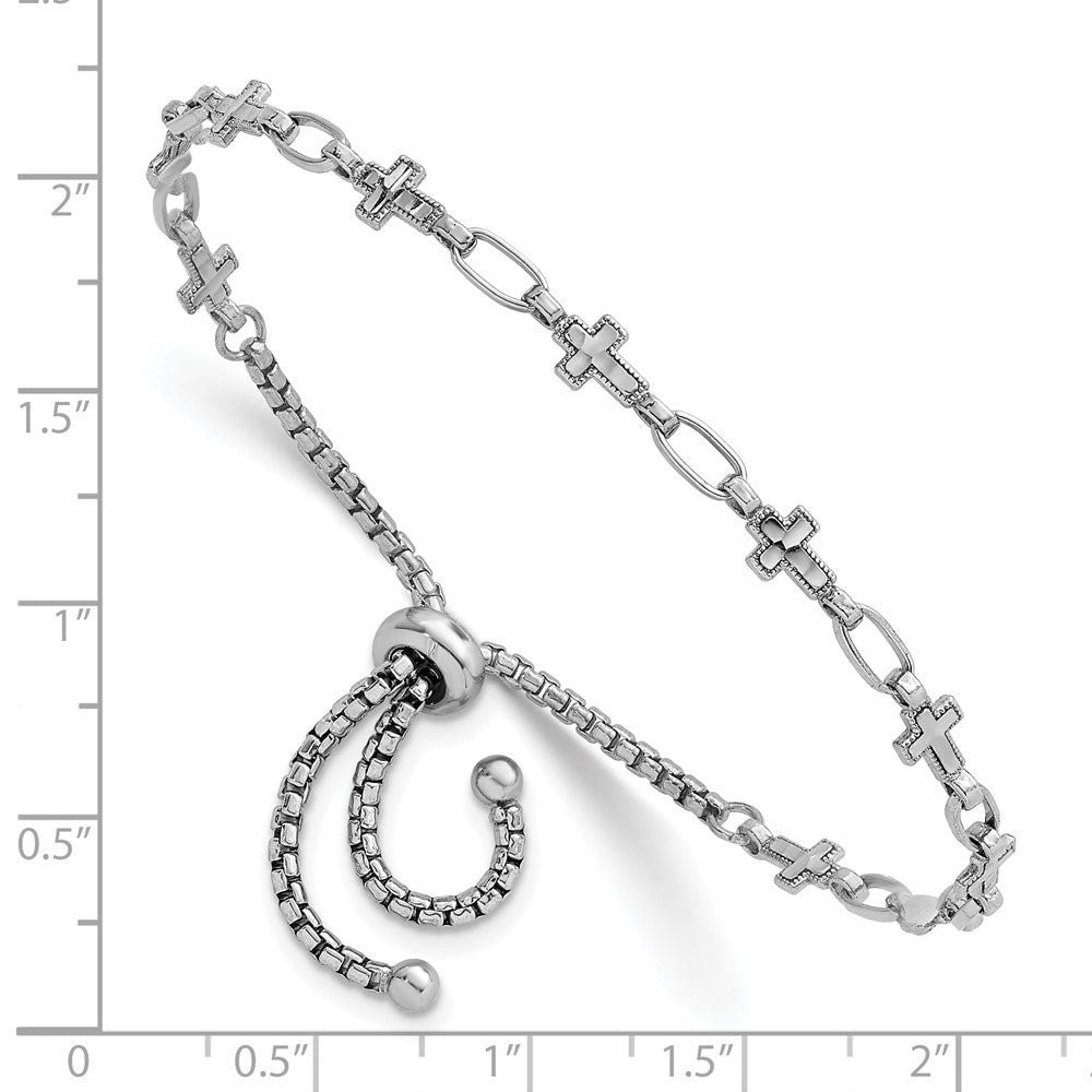 Sterling Silver Rhodium-plated Polished Cross Bolo Bracelet - Product Photo