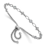 Sterling Silver Rhodium-plated Polished CZ and Cross Bolo Bracelet - Product Photo