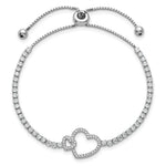 Sterling Silver Rhodium-plated CZ Heart Adjustable Bolo Bracelet - Product Photo