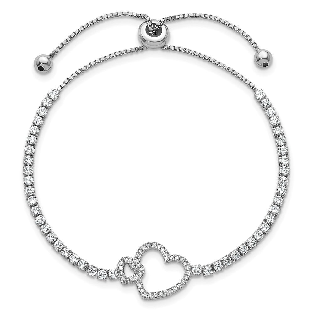 Sterling Silver Rhodium-plated CZ Heart Adjustable Bolo Bracelet - Product Photo