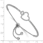 Sterling Silver Rhodium-plated CZ Heart Adjustable Bolo Bracelet - Product Photo