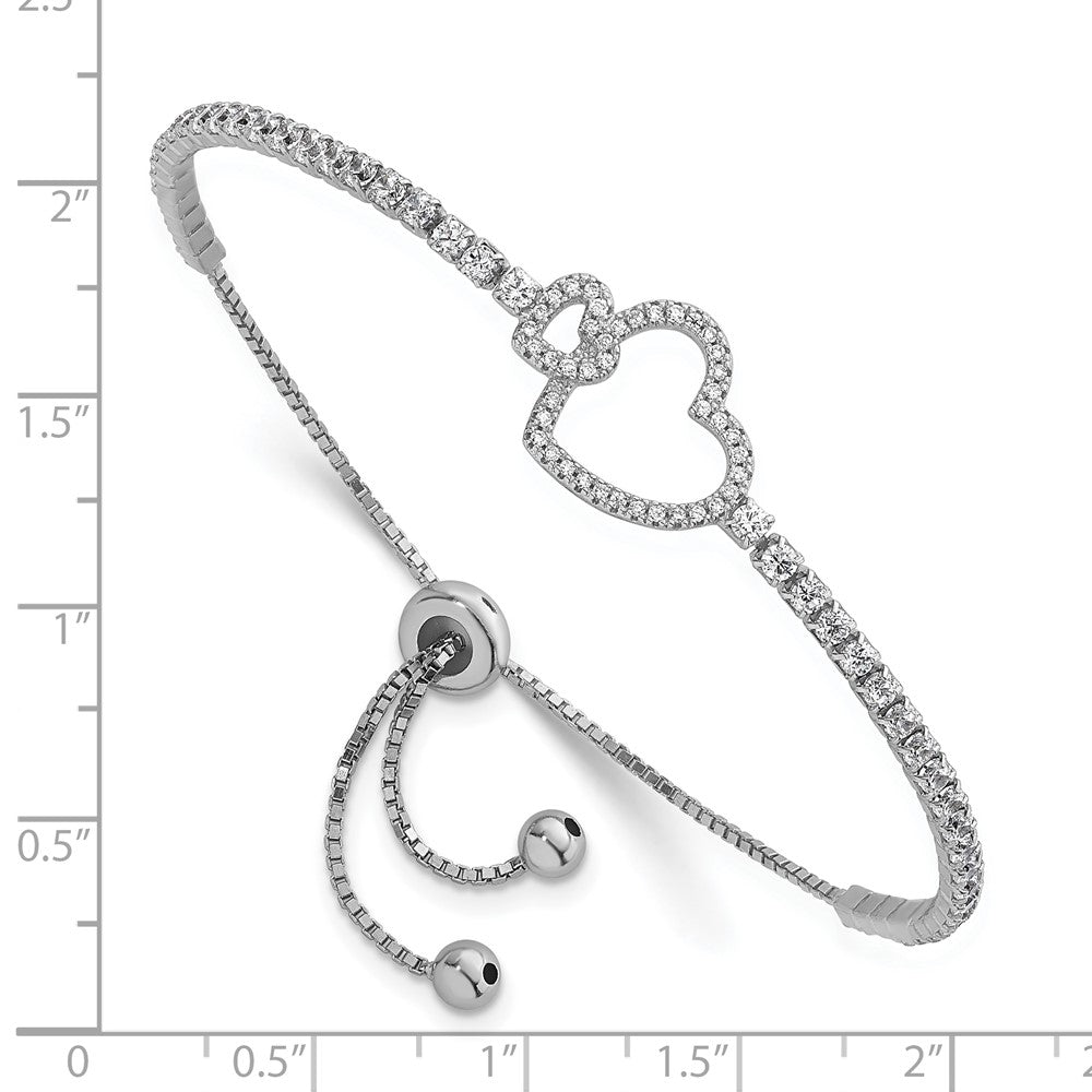Sterling Silver Rhodium-plated CZ Heart Adjustable Bolo Bracelet - Product Photo
