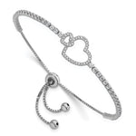 Sterling Silver Rhodium-plated CZ Heart Adjustable Bolo Bracelet - Product Photo
