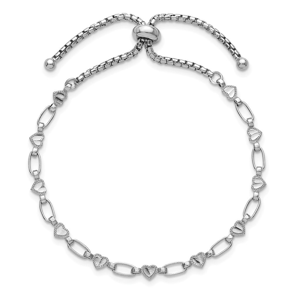 Sterling Silver Rhodium-plated Polished Heart Bolo Bracelet - Product Photo