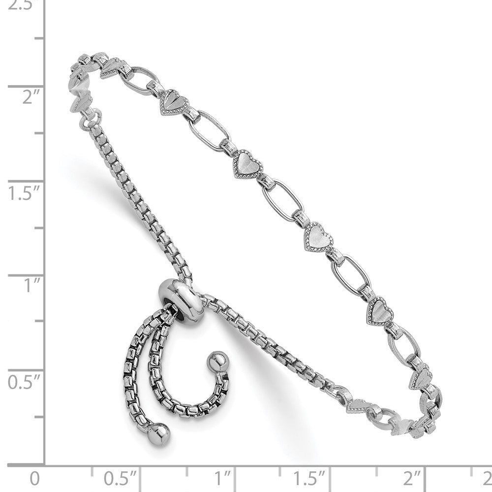 Sterling Silver Rhodium-plated Polished Heart Bolo Bracelet - Product Photo