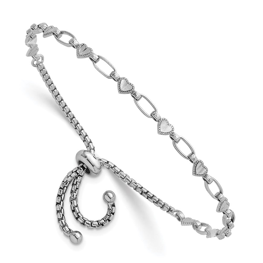 Sterling Silver Rhodium-plated Polished Heart Bolo Bracelet - Product Photo