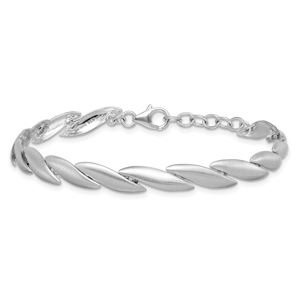 Sterling Silver Rh-plated Brushed Fancy 7in w/.5in ext. Bracelet - Product Photo