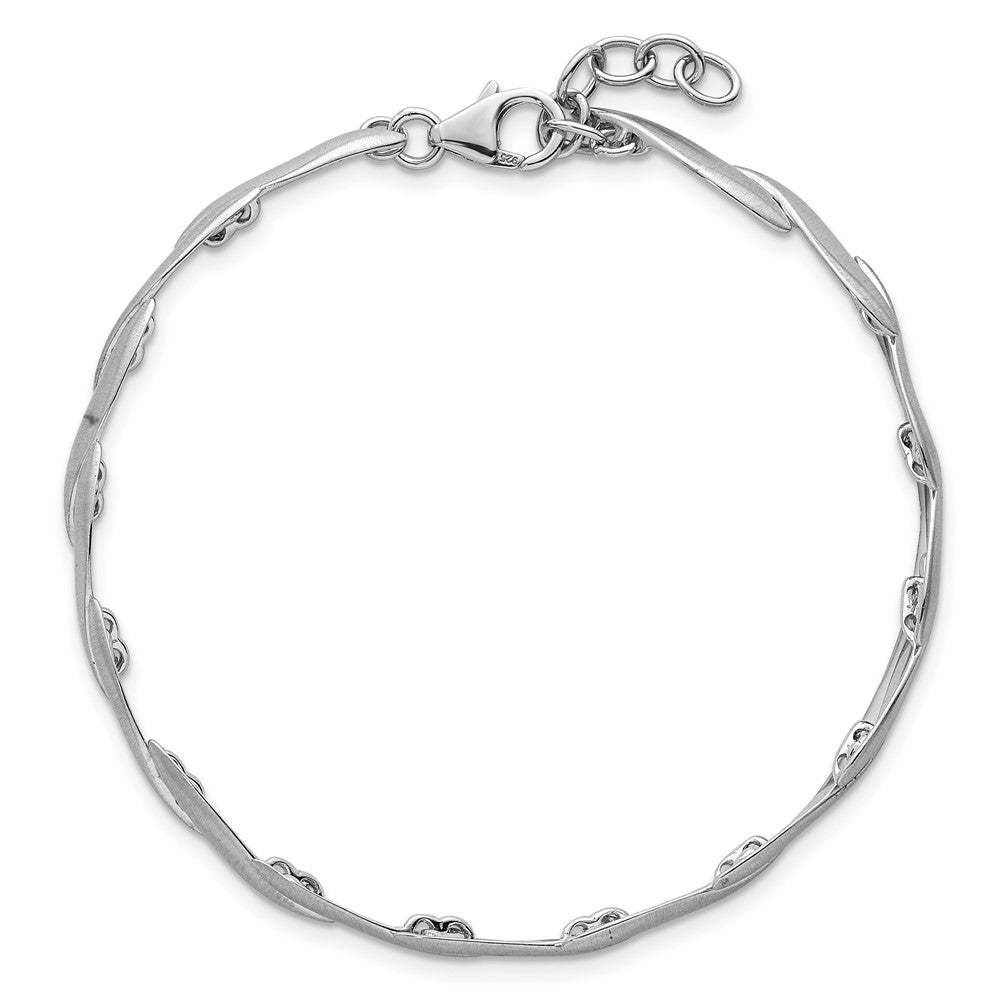 Sterling Silver Rh-plated Brushed Fancy 7in w/.5in ext. Bracelet - Product Photo
