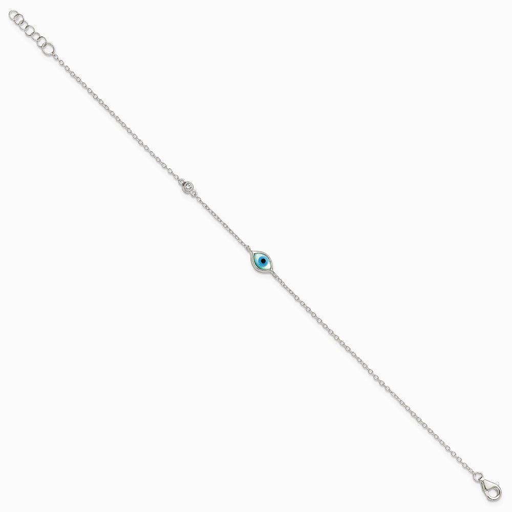 Sterling Silver CZ and Mother Of Pearl Evil Eye 6.75in w/.5in Ext Bracelet - Product Photo
