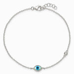 Sterling Silver CZ and Mother Of Pearl Evil Eye 6.75in w/.5in Ext Bracelet - Product Photo