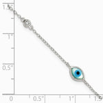 Sterling Silver CZ and Mother Of Pearl Evil Eye 6.75in w/.5in Ext Bracelet - Product Photo
