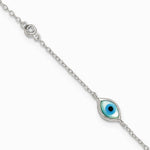 Sterling Silver CZ and Mother Of Pearl Evil Eye 6.75in w/.5in Ext Bracelet - Product Photo