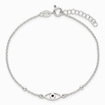 Sterling Silver Polished Black Enamel Evil Eye with 1in Ext Bracelet - Product Photo