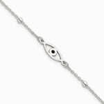 Sterling Silver Polished Black Enamel Evil Eye with 1in Ext Bracelet - Product Photo