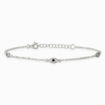Sterling Silver Polished Blue and White CZ Evil Eye 7in w/ 1in Ext Bracelet - Product Photo