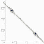 Sterling Silver Polished Blue and White CZ Evil Eye 7in w/ 1in Ext Bracelet - Product Photo