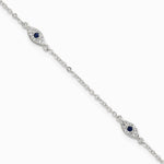 Sterling Silver Polished Blue and White CZ Evil Eye 7in w/ 1in Ext Bracelet - Product Photo
