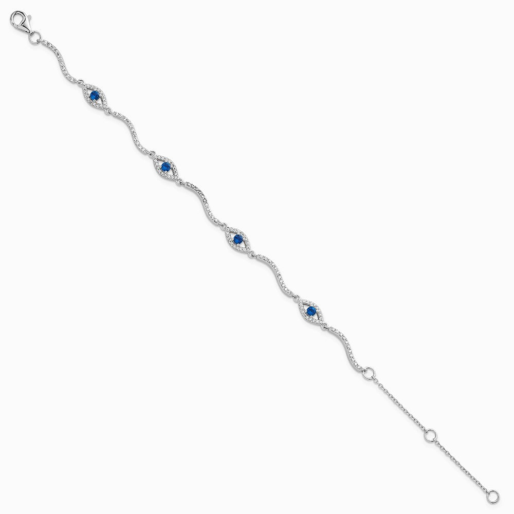 Sterling Silver RH-Pl. Pol. Lab Cr. Spinel CZ Evil Eye 6in w/ 2in Ext Bracelet - Product Photo
