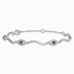 Sterling Silver RH-Pl. Pol. Lab Cr. Spinel CZ Evil Eye 6in w/ 2in Ext Bracelet - Product Photo