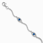 Sterling Silver RH-Pl. Pol. Lab Cr. Spinel CZ Evil Eye 6in w/ 2in Ext Bracelet - Product Photo