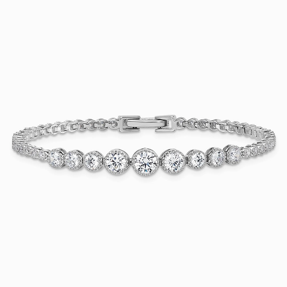 Sterling Silver Rhodium-plated Polished CZ Graduated Tennis Bracelet - Product Photo
