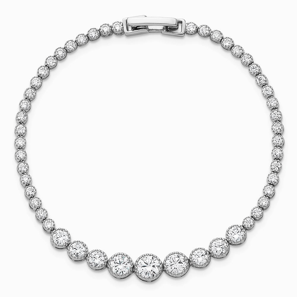 Sterling Silver Rhodium-plated Polished CZ Graduated Tennis Bracelet - Product Photo