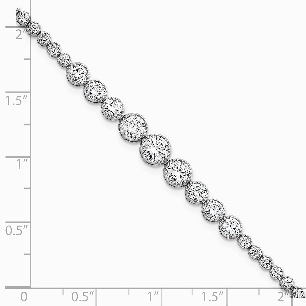Sterling Silver Rhodium-plated Polished CZ Graduated Tennis Bracelet - Product Photo