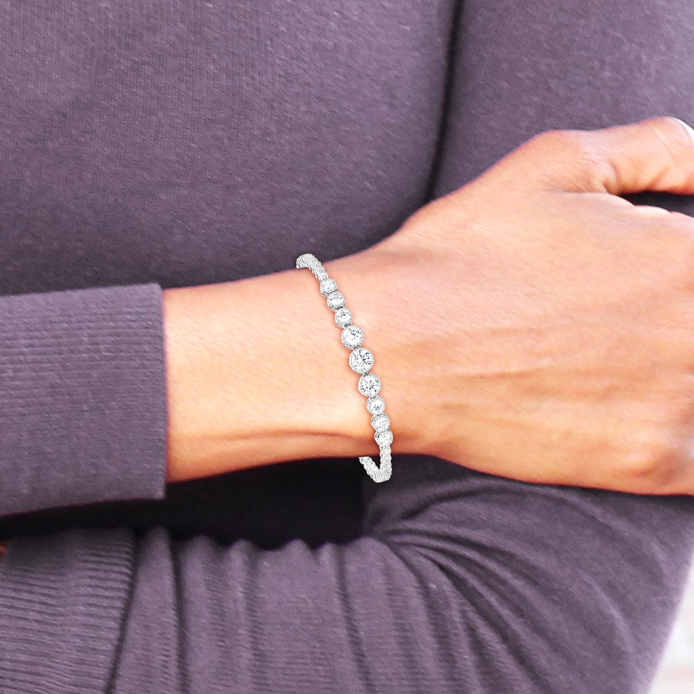 Sterling Silver Rhodium-plated Polished CZ Graduated Tennis Bracelet - Product Photo