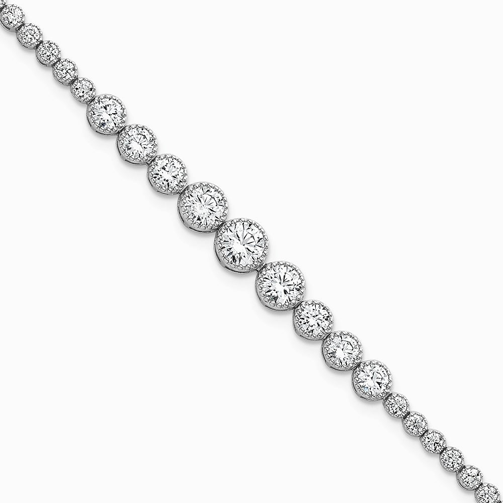 Sterling Silver Rhodium-plated Polished CZ Graduated Tennis Bracelet - Product Photo