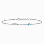 Sterling Silver SSilver RH-Pl. Enamel Evil Eye w/ Leaf 9in Plus 1in ext. Anklet - Product Photo