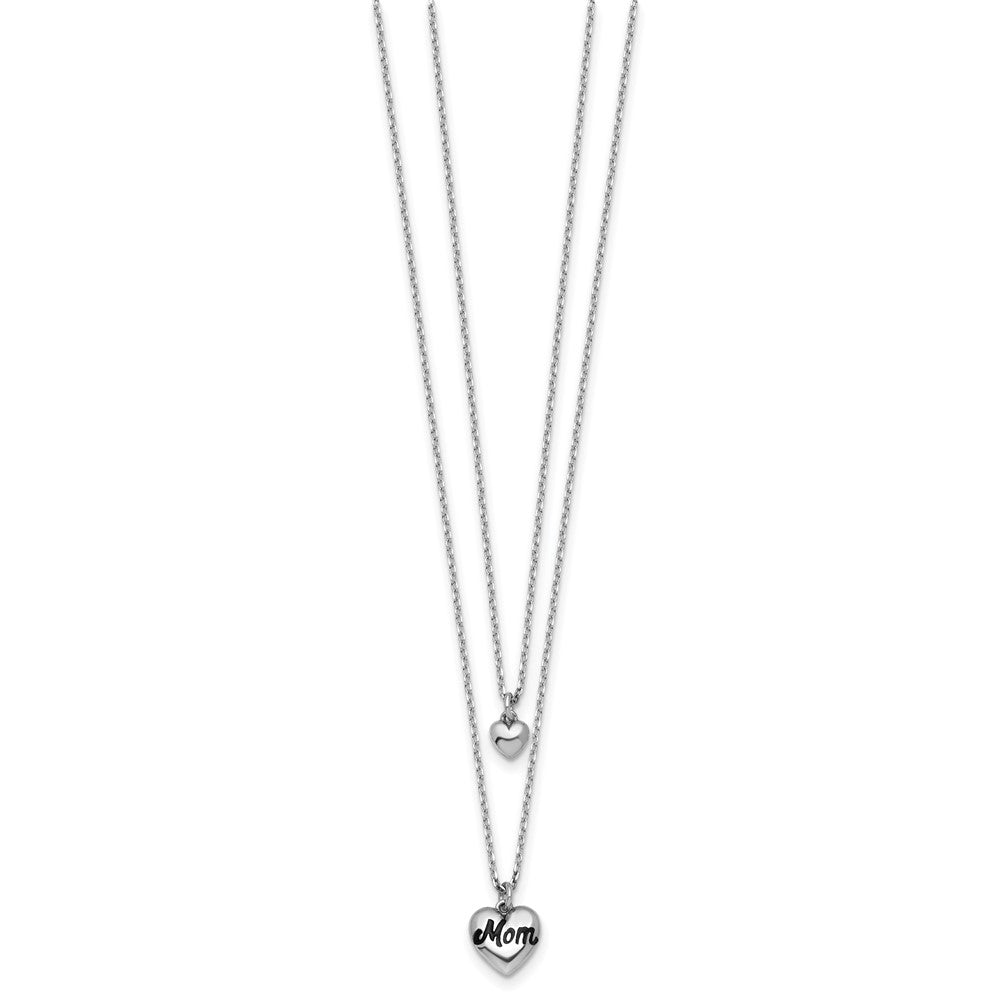 Sterling Silver Rhodium-plated 2 Strand Enamel Mom Heart with 1in ext Necklace - Product Photo