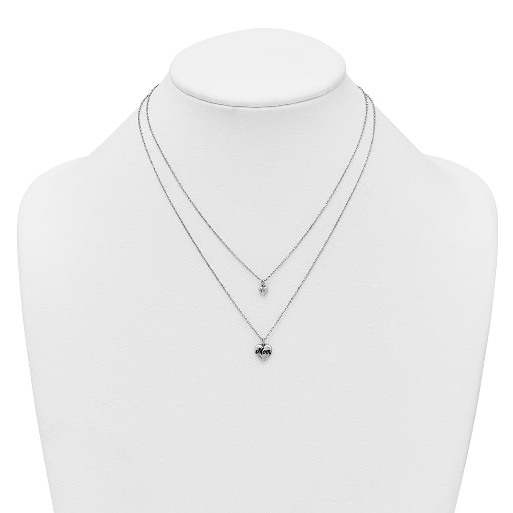 Sterling Silver Rhodium-plated 2 Strand Enamel Mom Heart with 1in ext Necklace - Product Photo