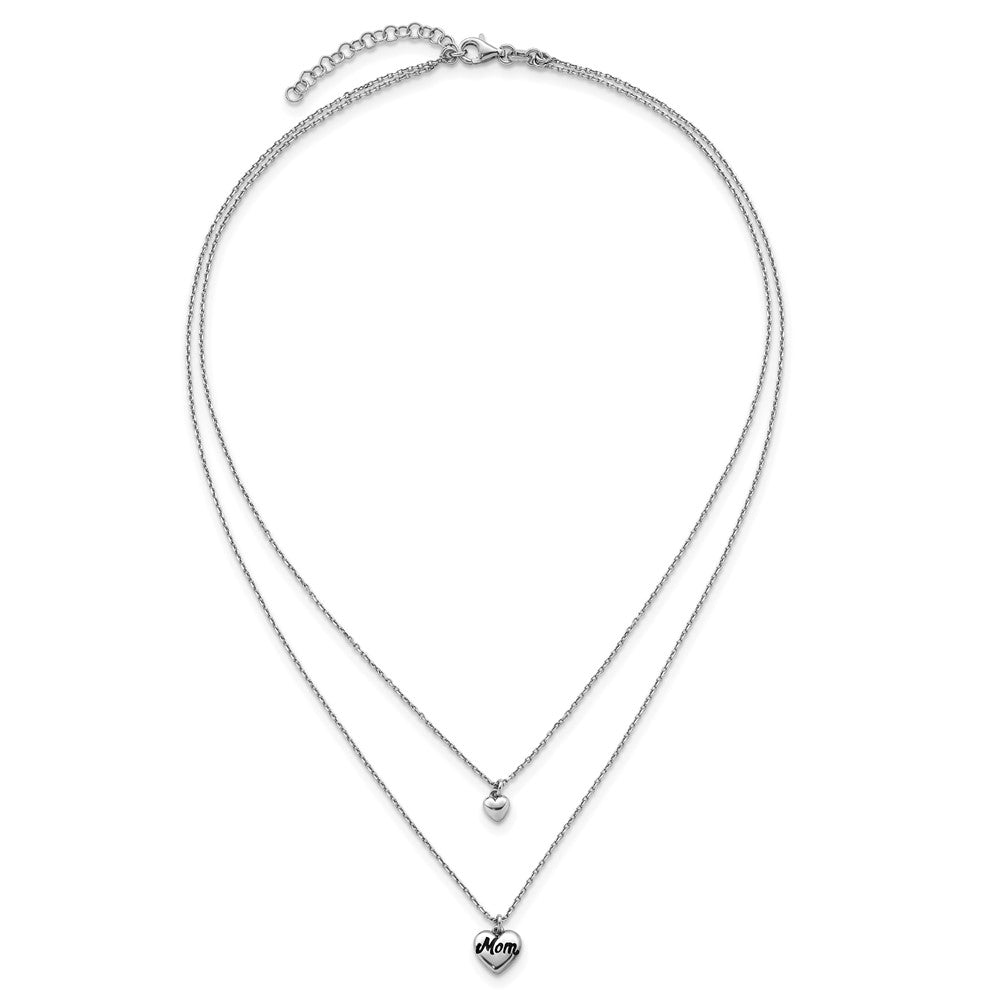 Sterling Silver Rhodium-plated 2 Strand Enamel Mom Heart with 1in ext Necklace - Product Photo