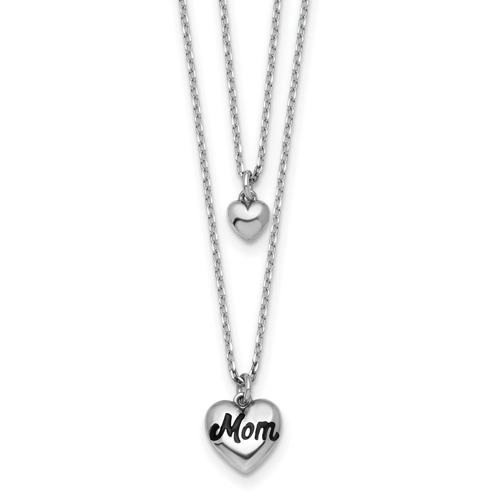 Sterling Silver Rhodium-plated 2 Strand Enamel Mom Heart with 1in ext Necklace