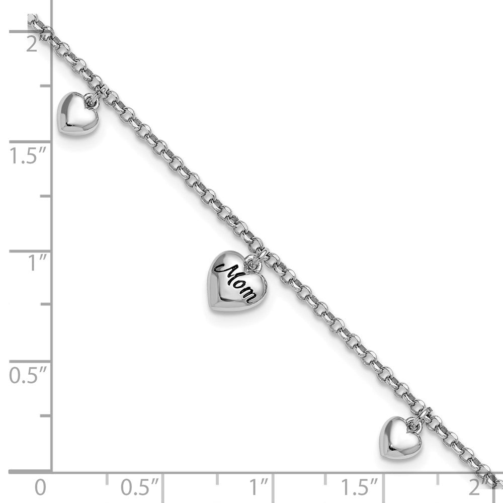 Sterling Silver Rhodium-plated Heart Enamel Mom Heart 6.5in w/.75in ext Bracelet - Product Photo