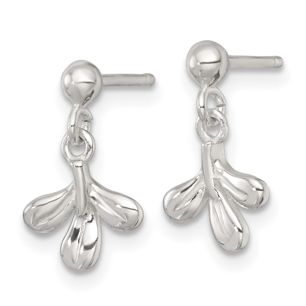 Sterling Silver Polished 3 Leaf Post Dangle Earrings - Product Photo
