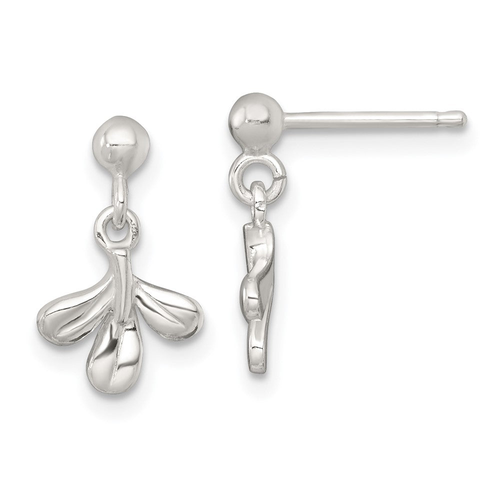 Sterling Silver Polished 3 Leaf Post Dangle Earrings