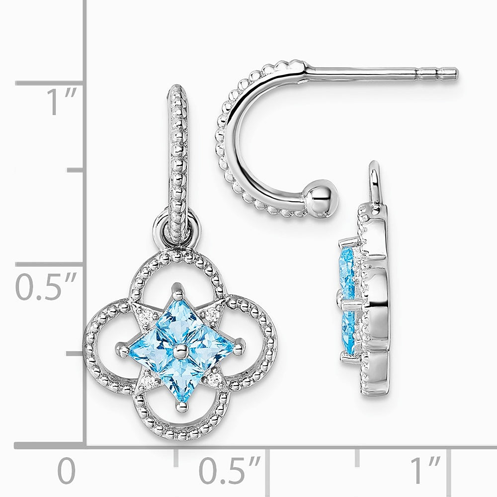 Sterling Silver RH-plated CZ Removeable Clover Hoop Post Dangle Earrings - Product Photo