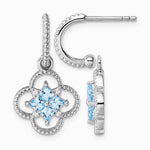 Sterling Silver RH-plated CZ Removeable Clover Hoop Post Dangle Earrings - Product Photo