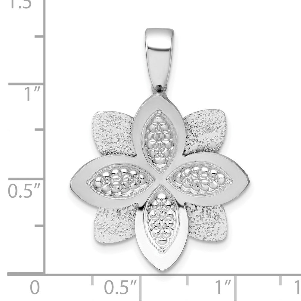 Sterling Silver Rhodium-plated Polished Textured Flower Pendant - Product Photo