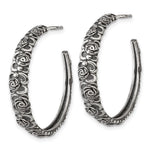 Sterling Silver Antiqued Graduated Floral Post Hoop Earrings - Product Photo