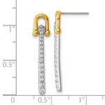 Sterling Silver Gold-tone CZ Polished And Textured Dangle Post Earrings - Product Photo