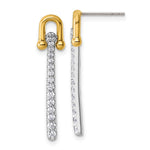 Sterling Silver Gold-tone CZ Polished And Textured Dangle Post Earrings - Product Photo